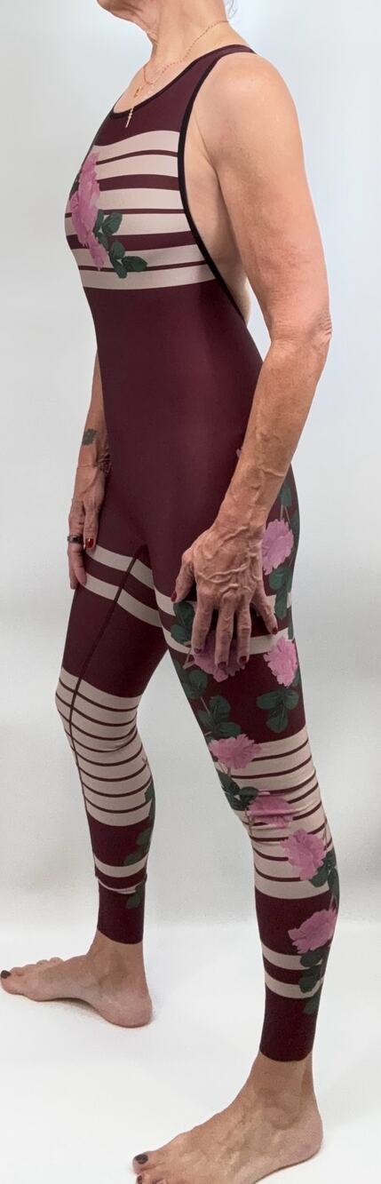 Ultracor NWOT Burgundy Floral Stripe Racerback Unitard Jumpsuit Sz S
